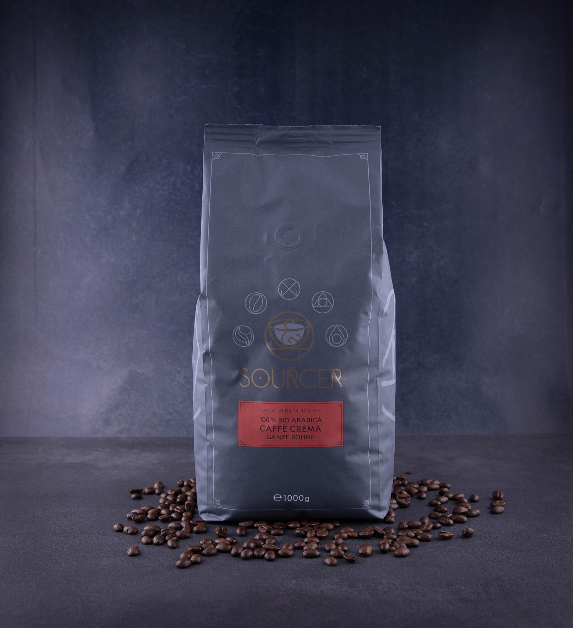 Kaffee Crema ganze Bohnen | 100% Arabica | Sourcer | 1000g