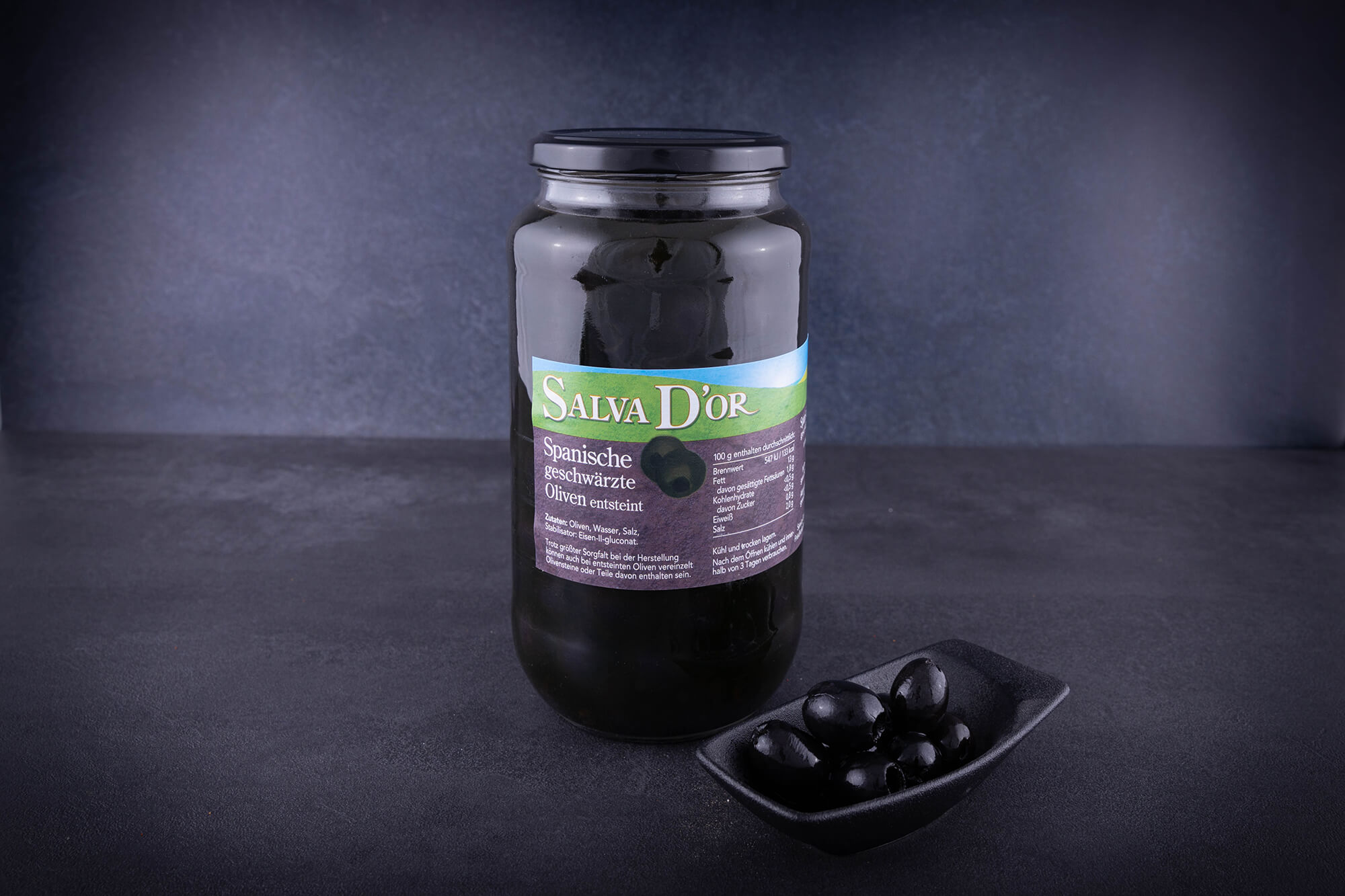 Schwarze Oliven ohne Stein | Salva D'Or | 935ml